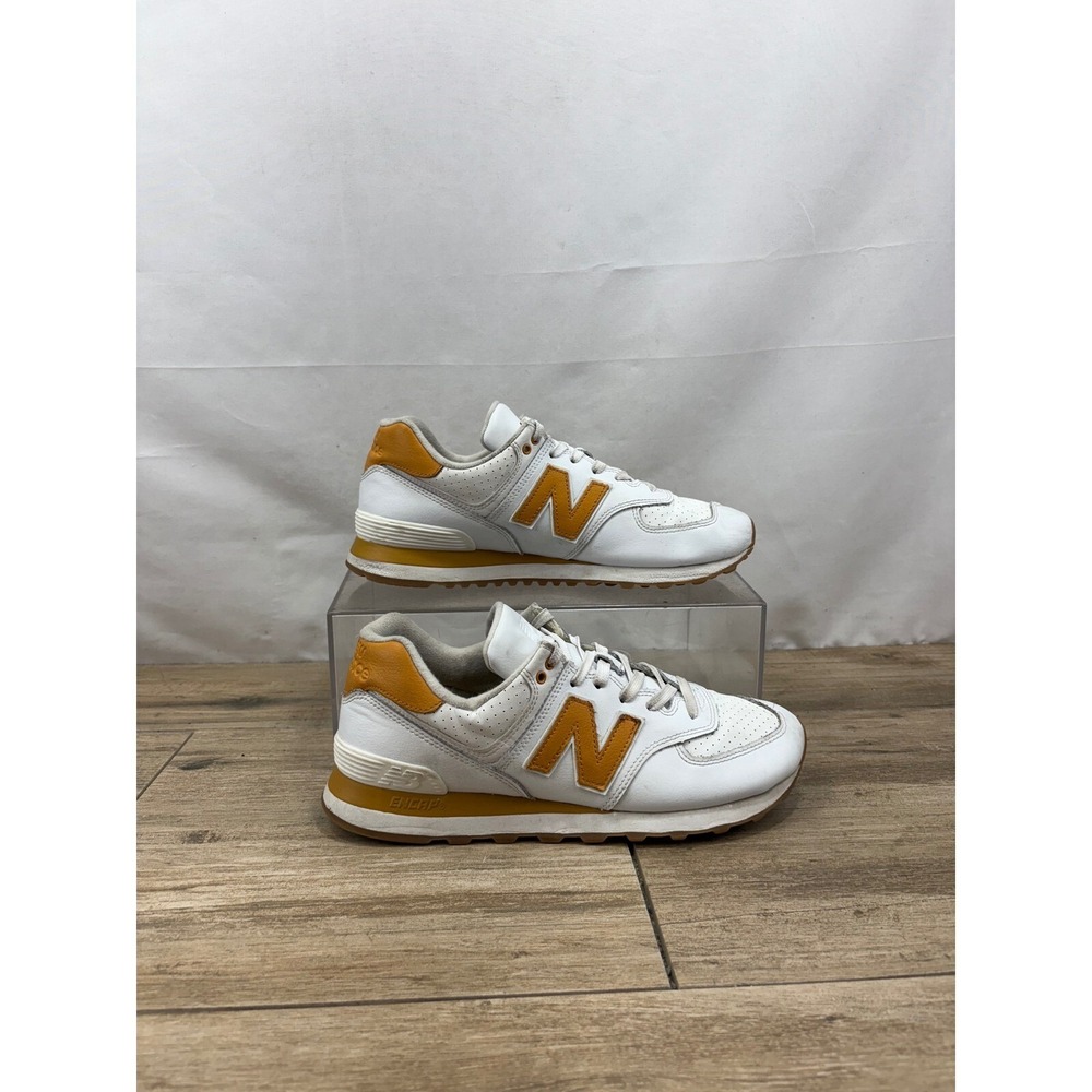 New Balance 574 Sneakers White & Gold Athletic Shoes Casual Everyday